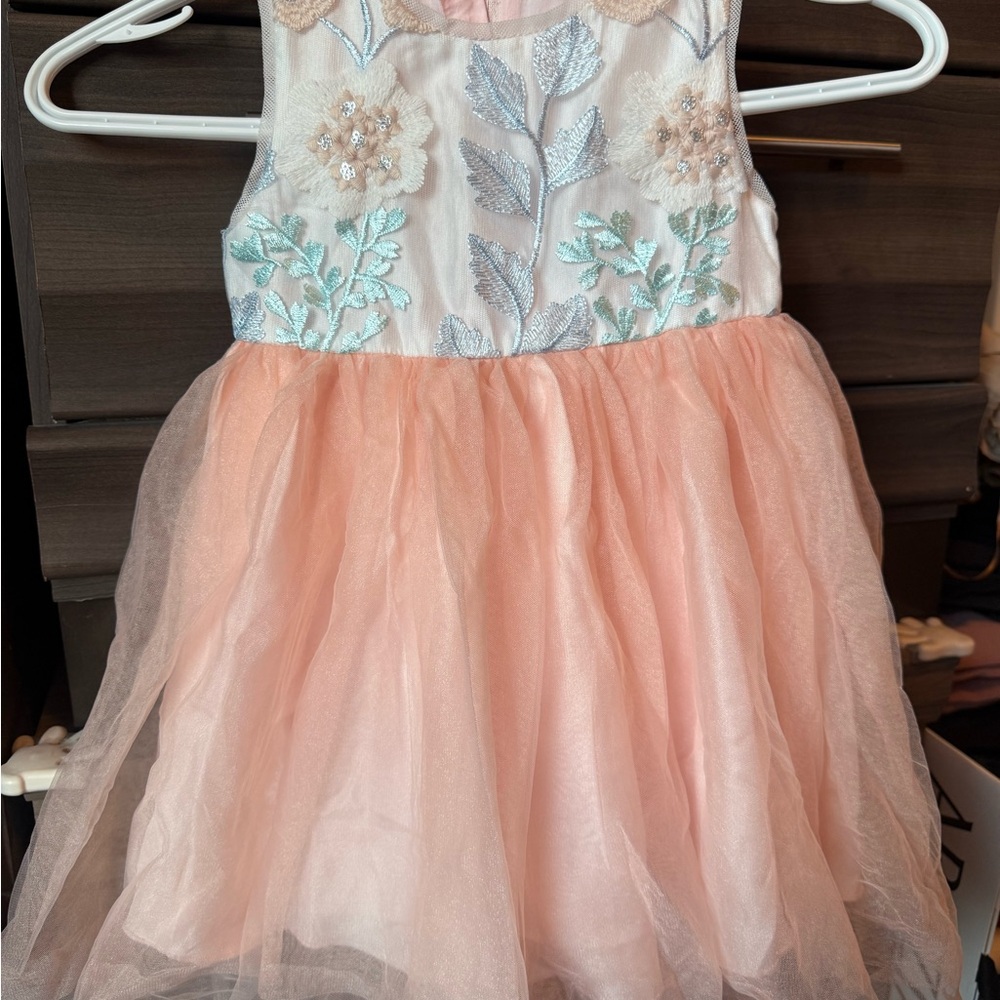 Elegant Pink Floral Embroidered Kids Dress